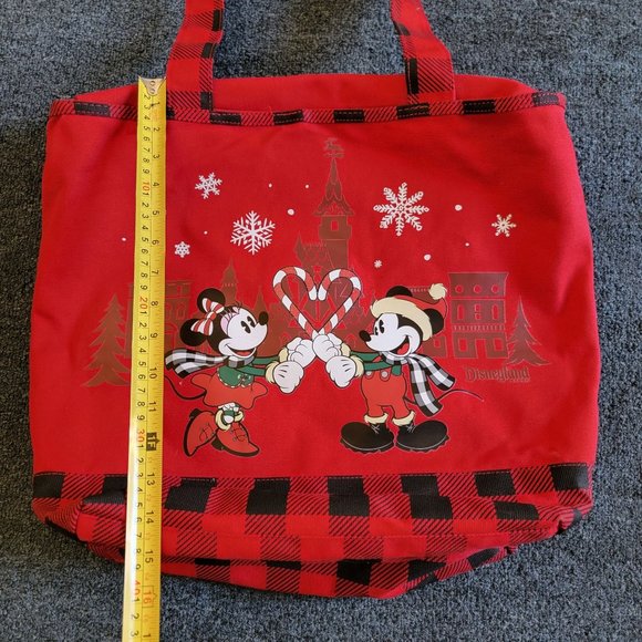 Disneyland 2019 Christmas Holiday Red Mickey & Minnie Tote Bag Disney Parks - Picture 10 of 13